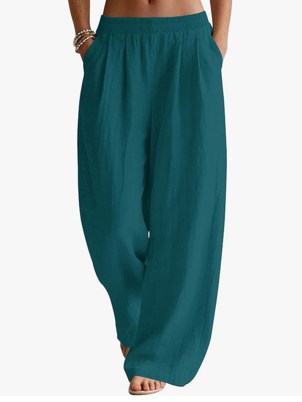 Wide-Leg Teal Pull-On Palazzo Pants with Elastic Waist